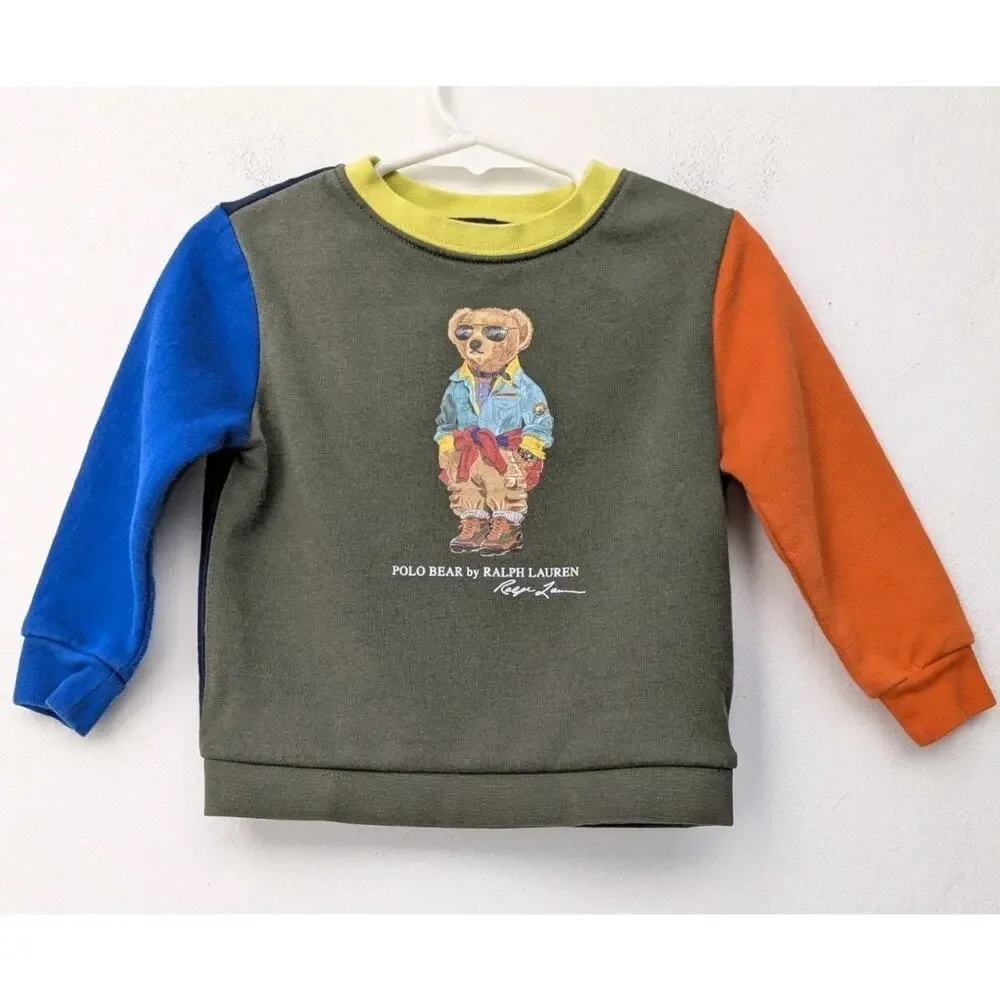 Ralph Lauren Olive Sweatshirt with Blue and Orange Sleeves